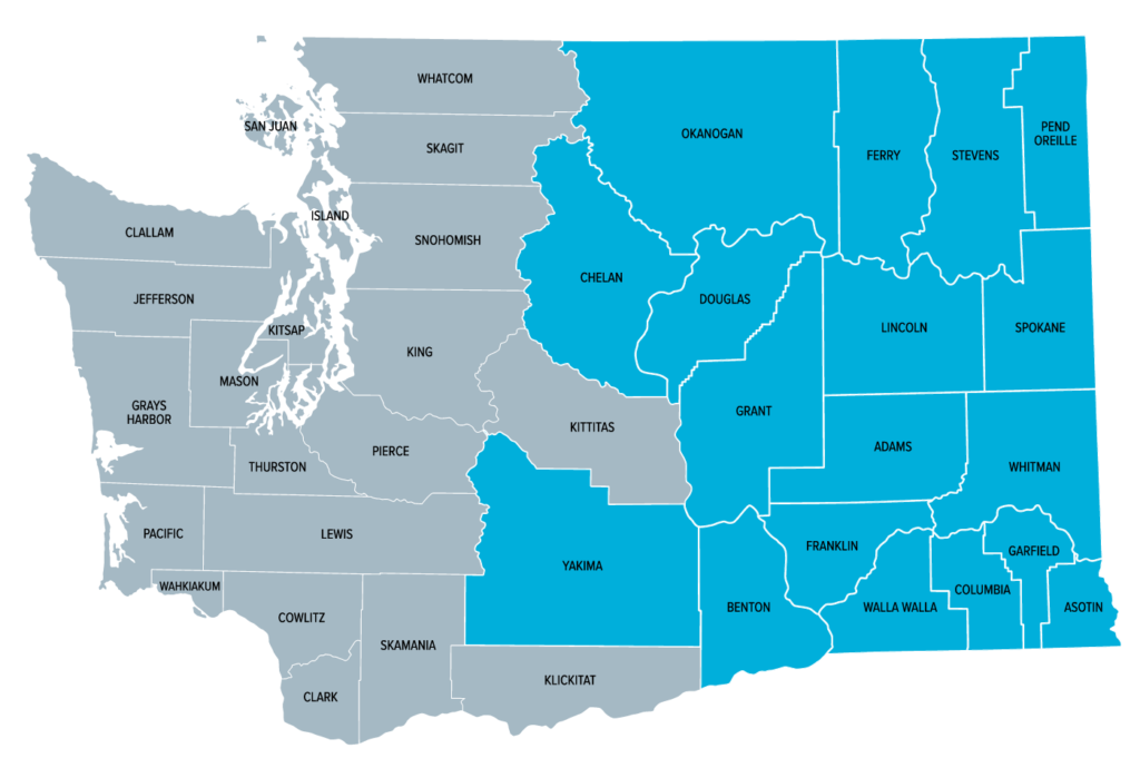 Washington State map of counties highlighted.